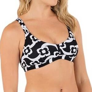 Hurley Mod Max Scoop Bikini Top Women’s SMALL Strappy Black & White NEW $65